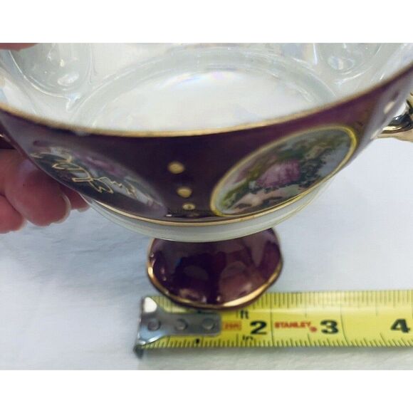 Royal Sealy China Double Handle Footed Cup Lusterware Dancing Couple Roses VTG - Picture 7 of 11